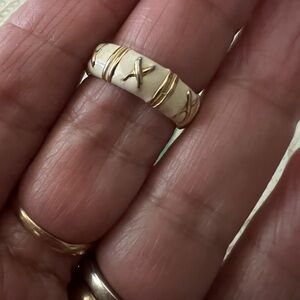 Gold and Creamy White X Enamel Women's Ring